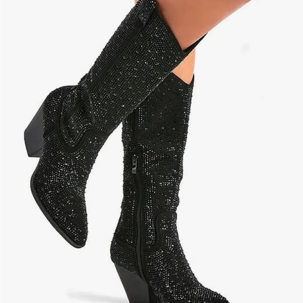 Forever Link Black Glitter Heeled Boots